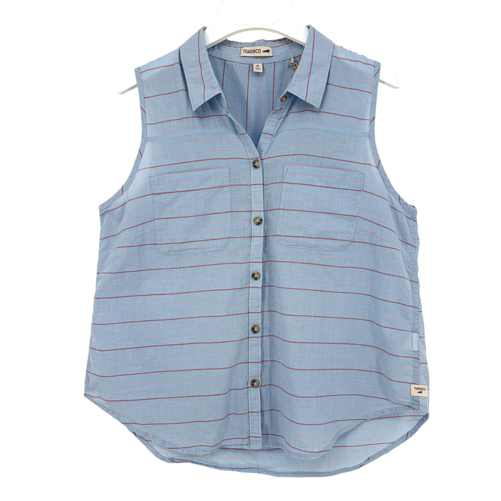 Toad&Co Airbrush SL Deco Shirt Womens M Blue Striped Organic Cotton Gorpcore